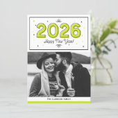 緑の幾何学的タイポグラフィ写真新年おめでとう シーズンカード (スタンド正面)