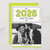 緑の幾何学的タイポグラフィ写真新年おめでとう シーズンカード (正面/裏面)