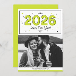 緑の幾何学的タイポグラフィ写真新年おめでとう シーズンカード