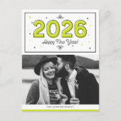 緑の幾何学的タイポグラフィ写真新年おめでとう シーズンポストカード (正面)