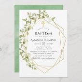 緑の幾何学的バプテスマまたは《キリスト教》洗礼式や命名式 招待状 (正面/裏面)