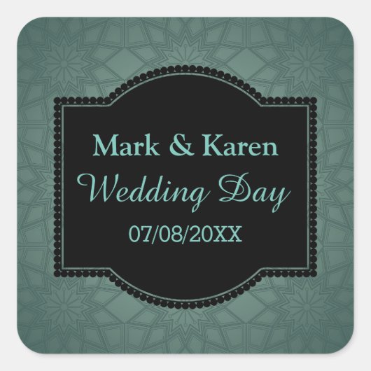 緑の幾何学的パターカスタムン文字結婚の スクエアシール (正面)