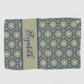 緑の幾何学的パターン、名前をカスタムするレディース ゴルフタオル (横)