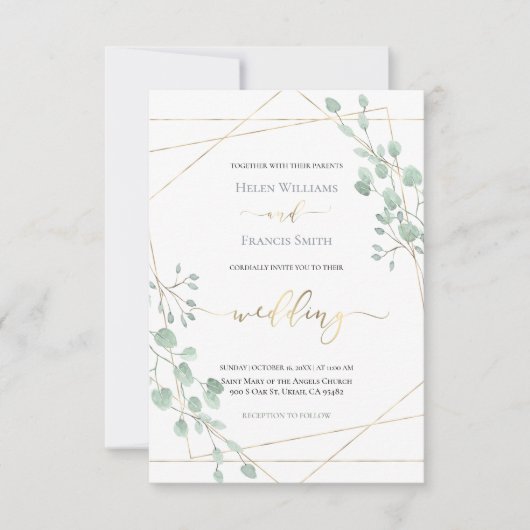 緑の幾何学的フレーム結婚式招待状 招待状 (正面)