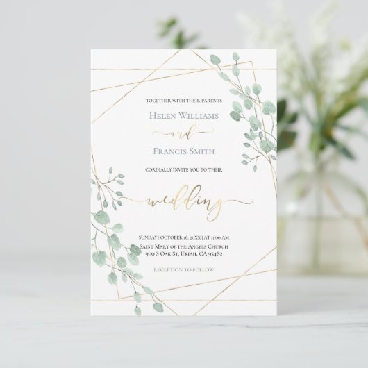 緑の幾何学的フレーム結婚式招待状 招待状 (スタンド正面)