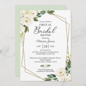 緑の幾何学的フローラ仮想ブライダルシャワー 招待状 (正面/裏面)