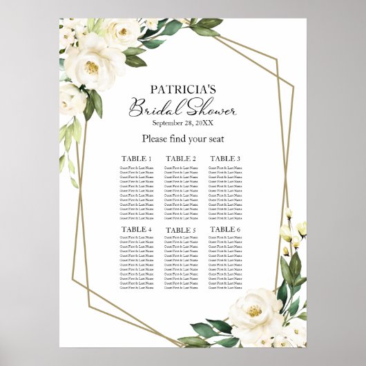 緑の幾何学的ブライダルシャワーシーティングチャート ポスター (正面)