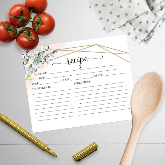 緑の幾何学的ブライダルシャワーレシピカード