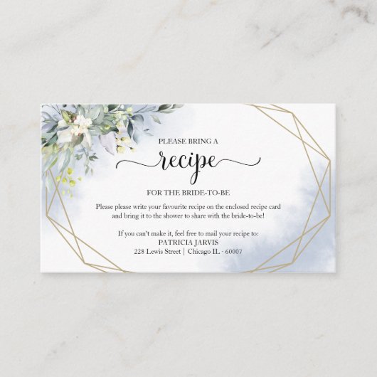 緑の幾何学的ブライダルシャワーレシピ要求 エンクロージャーカード (正面)