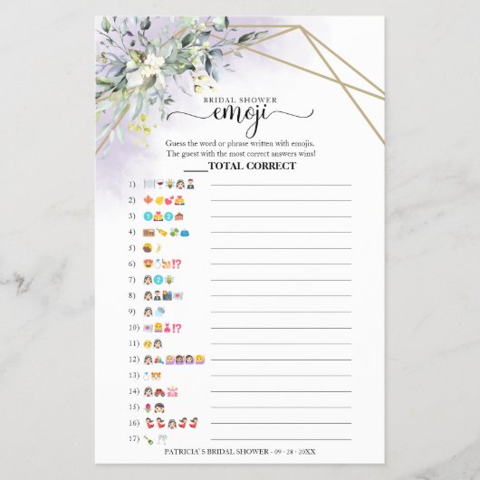 緑の幾何学的ブライダルシャワー絵文字 チラシ (正面)