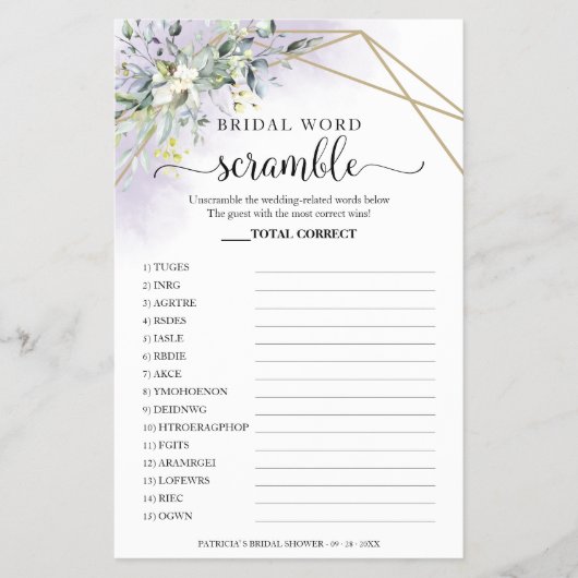 緑の幾何学的ブライダル単語スクランブルゲームフライヤー チラシ (正面)