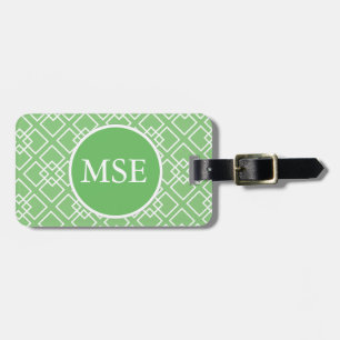 緑の幾何学的モノグラムパターン ラゲッジタグ