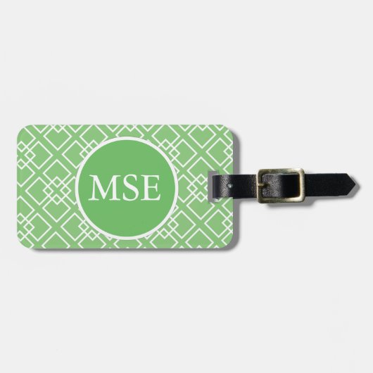 緑の幾何学的モノグラムパターン ラゲッジタグ (正面横)