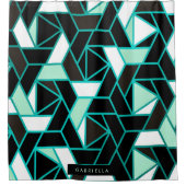 緑の幾何学的抽象芸術パターン シャワーカーテン (正面)