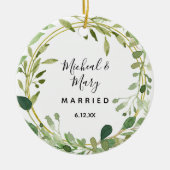 緑の幾何学的結婚オーナメントギフト セラミックオーナメント (正面)