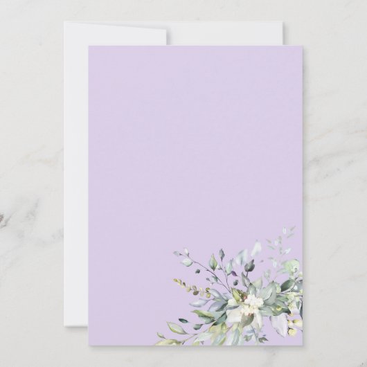 緑の幾何学紫色のブライダルシャワーメニュー 招待状 (裏面)