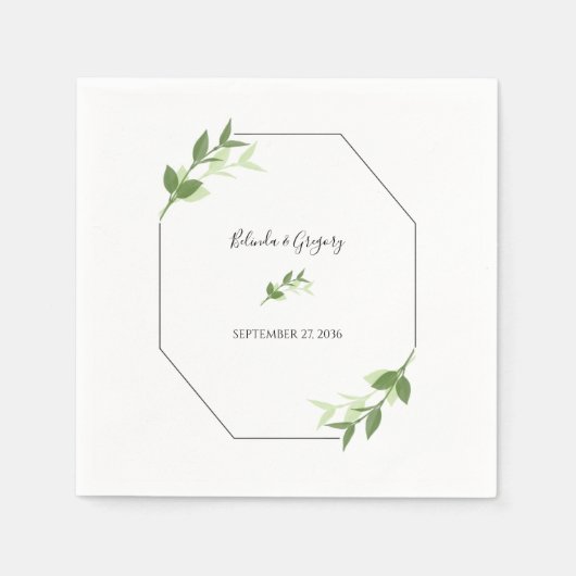 緑の庭葉のフレーム結婚ズ スタンダードカクテルナプキン (正面)