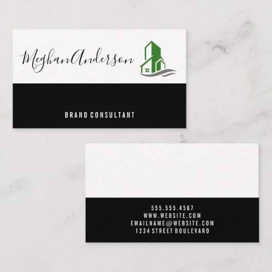緑の建物アイコン 名刺 (正面/裏面)