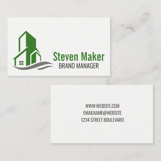 緑の建物アイコン 名刺 (正面/裏面)