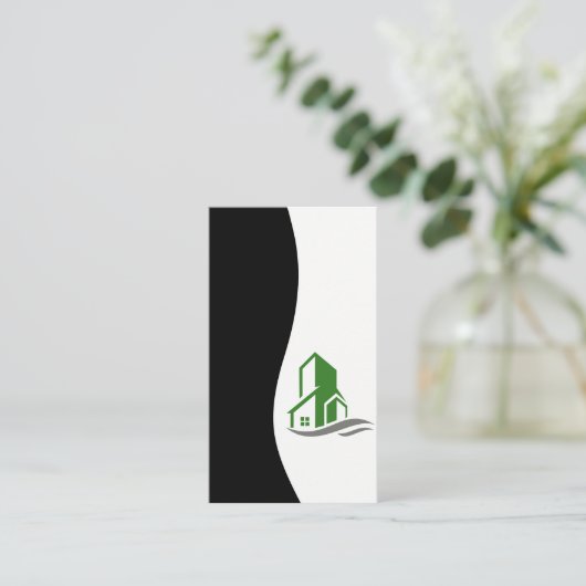 緑の建物アイコン 名刺 (スタンド正面)