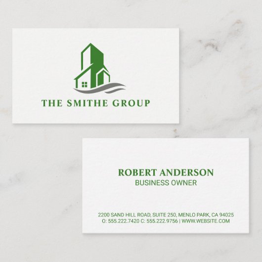 緑の建物アイコン 名刺 (正面/裏面)