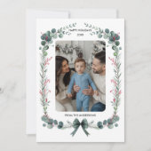 緑の弓の水彩植物学のクリスマスの写真 シーズンカード (正面)