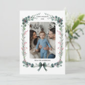 緑の弓の水彩植物学のクリスマスの写真 シーズンカード (スタンド正面)