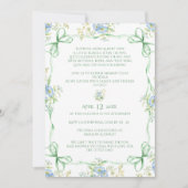 緑の弓リボンとフローラフレーム赤ちゃんシャワー 招待状 (正面)