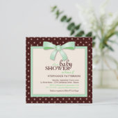 緑の弓水玉模様の中立ベビーシャワーの招待状 招待状 (スタンド正面)