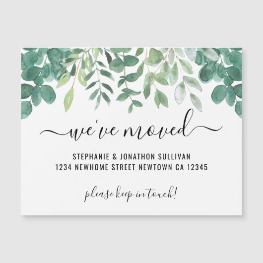 緑の引っ越しました発表カード マグネット招待状 (正面)