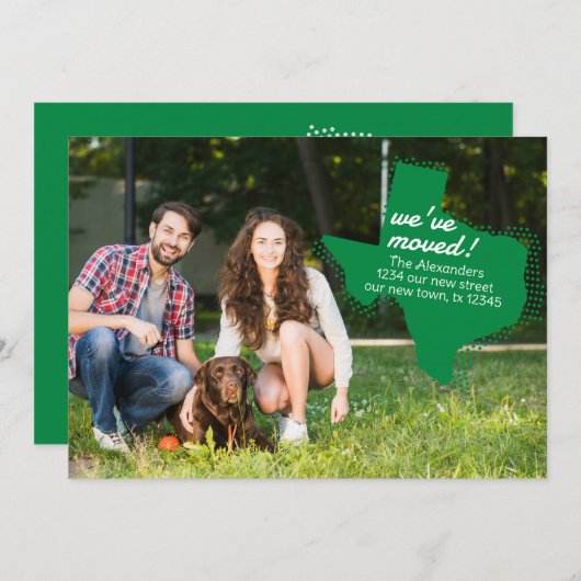 緑の引っ越しました-点々のあるテキサス州移動 案内状 (正面/裏面)
