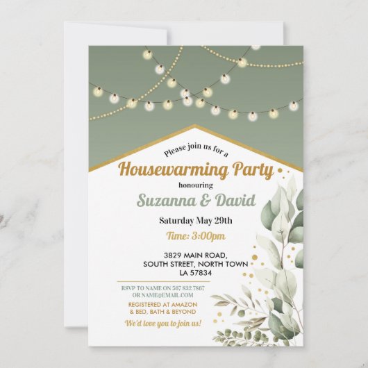 緑の引っ越し祝いパーティー春グリーンライトパーティー 招待状 (正面)