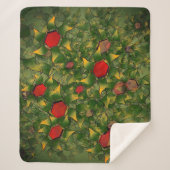 緑の彫刻された仮想花びら、葉と赤い六角形 シェルパブランケット (正面)