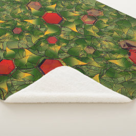 緑の彫刻された仮想花びら、葉と赤い六角形 シェルパブランケット