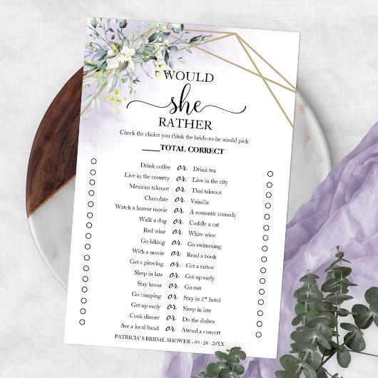 緑の彼女はむしろブライダルシャワーのゲームフライヤー チラシ