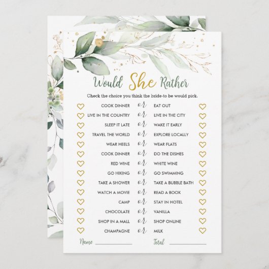 緑の彼女はむしろブライダルシャワーゲームの活性化 招待状 (正面/裏面)