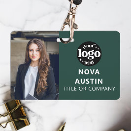 緑の従業員写真付きIDカード QRコード付 業務用ロゴ バッジ