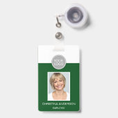 緑の従業員名ロゴの写真企業の作品 バッジ (正面（伸縮クリップ）)