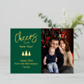 緑の応援から新年の家族の写真へ 箔シーズンカード (立ち正面)