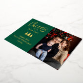 緑の応援から新年の家族の写真へ 箔シーズンカード (回転した状態)