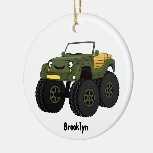 緑の怪獣トラックアニメイラストレーション セラミックオーナメント (左)