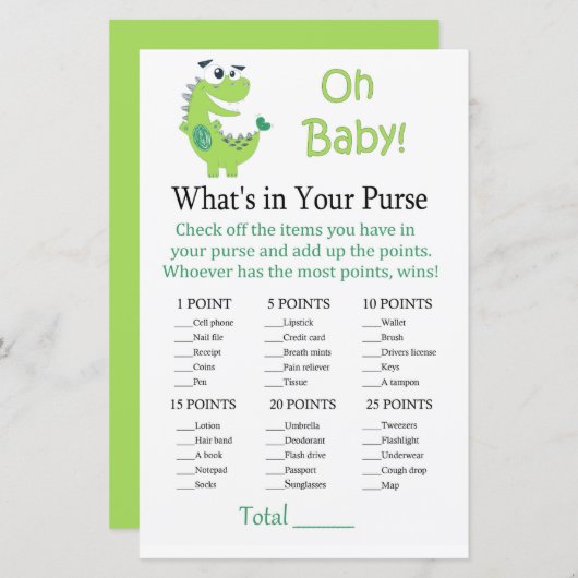 緑の恐竜あなたの財布のゲームの中に何がある (正面/裏面)