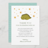 緑の恐竜が赤ちゃん男女兼用のシャワーを星 サンキューカード (正面/裏面)