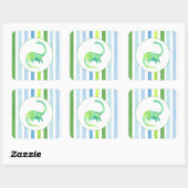 緑の恐竜とストライプシール スクエアシール (シート)