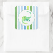 緑の恐竜とストライプシール スクエアシール (バッグ)