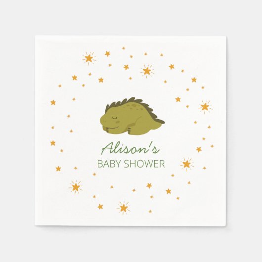 緑の恐竜のトゥインクルスターベビーシャワーパーティー スタンダードカクテルナプキン (正面)