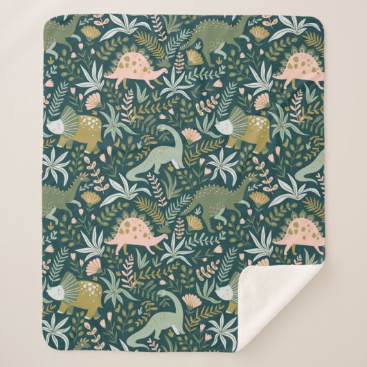 緑の恐竜のパターン シェルパブランケット (正面)