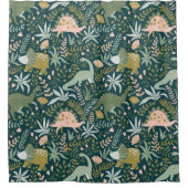 緑の恐竜のパターン シャワーカーテン (正面)