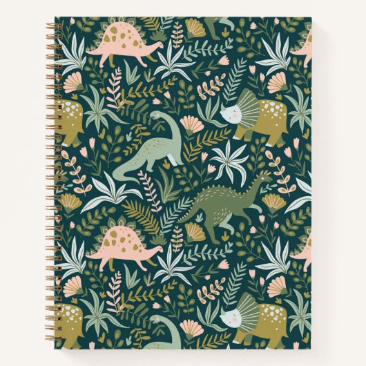 緑の恐竜のパターン ノートブック (正面)