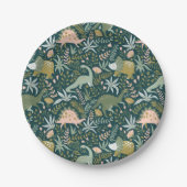 緑の恐竜のパターン ペーパープレート (正面)